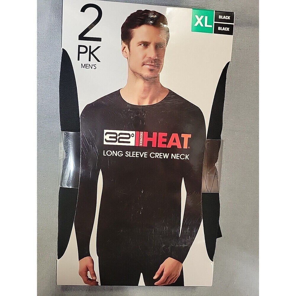 32 Degrees Heat Men’s XL Baselayer Long Sleeve Crewneck Black 2 Pack New
